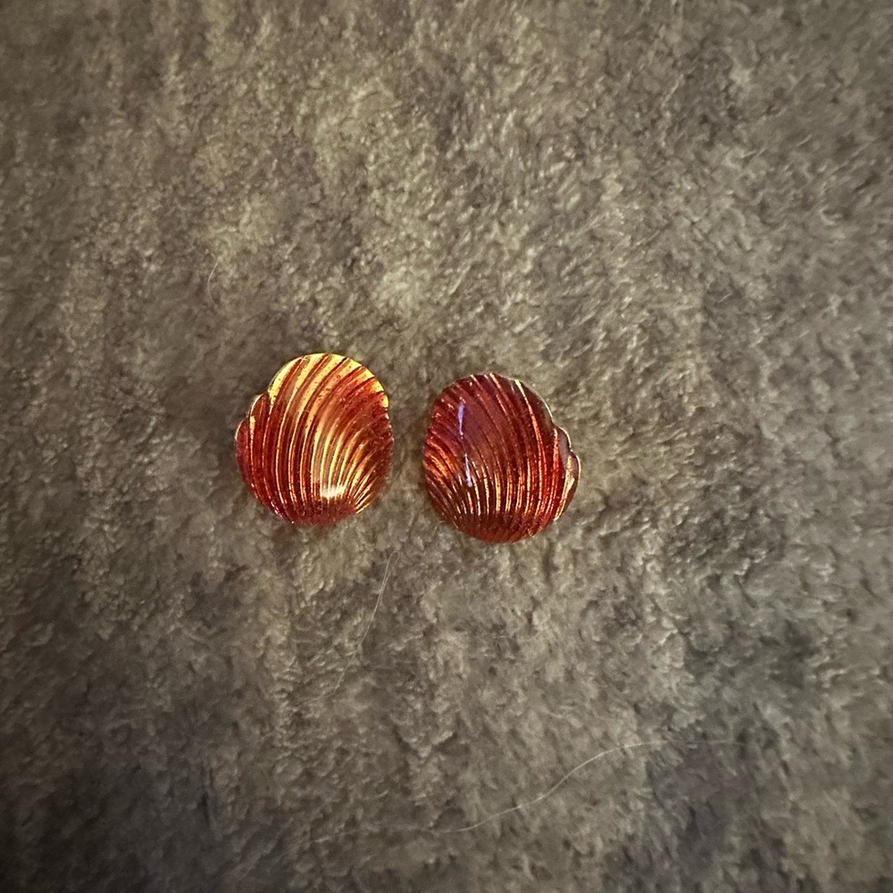 Sterling Silver, orange and gold shell clip on earrings!